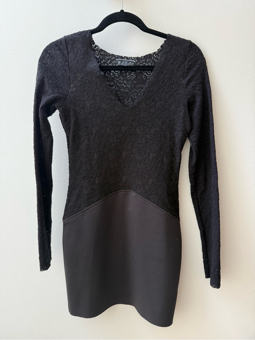 Black Lace & Ponte Long Sleeve V-Neck Dress